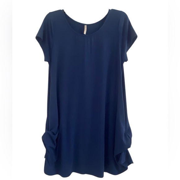 42Pops Blue Midi Dress with Crew Neck and Short Sleeves - Picture 5 of 9